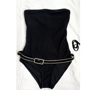Calvin Klein navy one piece strapless swimsuit 12